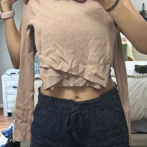 Kendall & Kylie Ribbed Beige Turtleneck Sweater